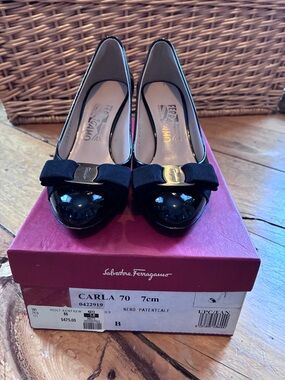Salvatore Ferragamo Black Patent leather Carla Pumps